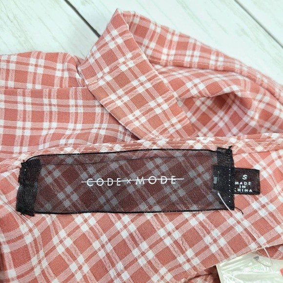 Code x Mode Pink Gingham Dress Ruched Front Size S - NWT - Picture 3 of 12